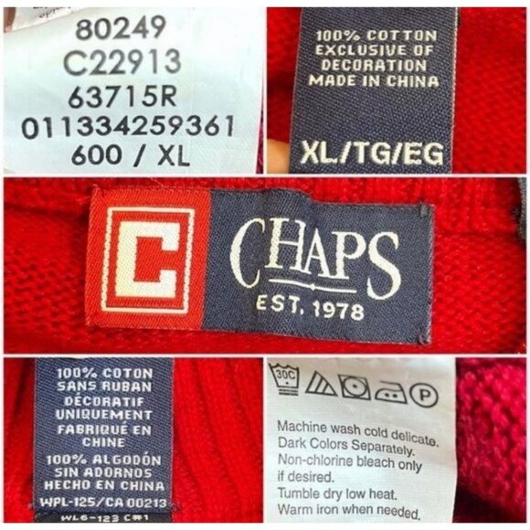 Chaps 1/4 Zip Pullover Red Knit Sweater XL - Picture 5 of 6